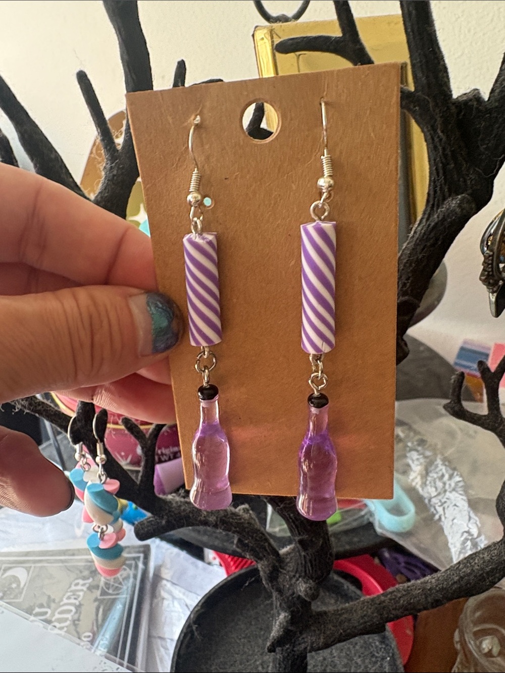 Purple Striped Drop Earrings